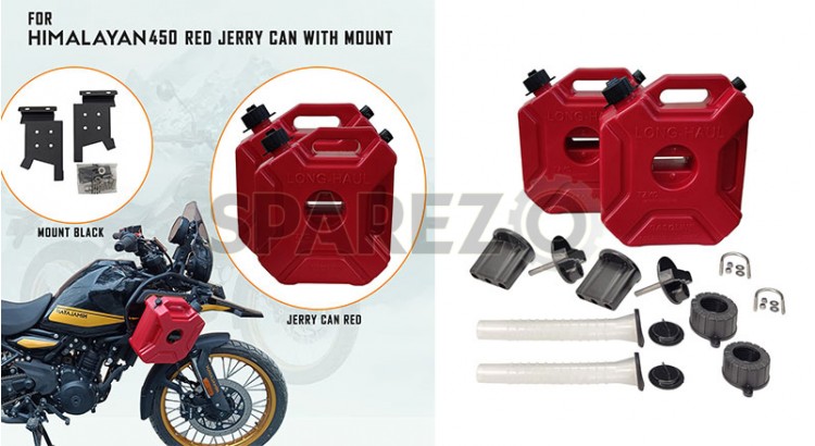 For Royal Enfield New Himalayan 450 RH-LH Red Jerry Can Pair with Mount - SPAREZO